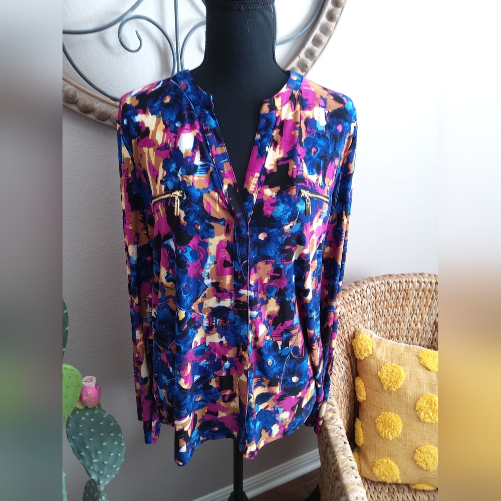 INC International Concepts Women's Floral Top - Blue and Pink - Picture 3 of 11